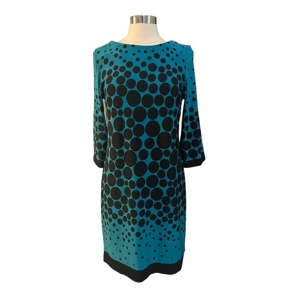 Sandra Darren Polka Dot Shift Dress Stretch 3/4 Sleeves Size 10 - Picture 1 of 6